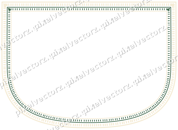 Decorative line art frame in dark green and amber with shield