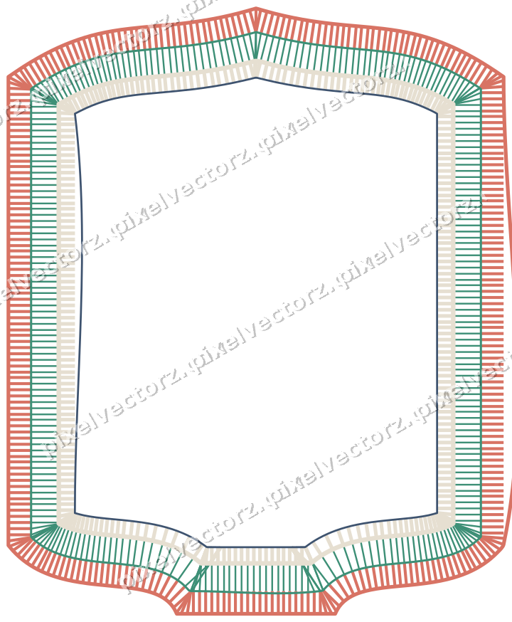 Decorative line art frame in amber and green with label plaque