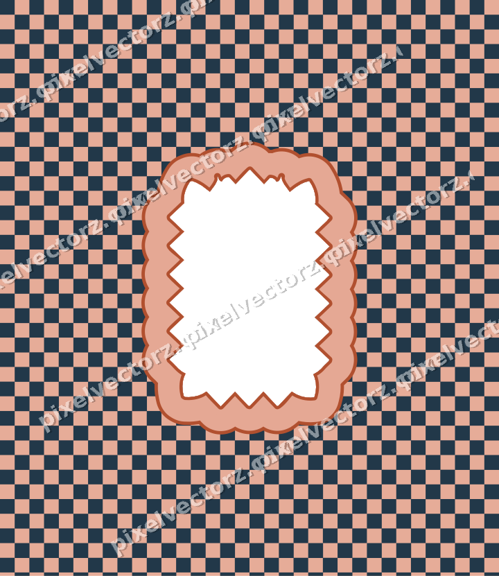 Decorative patterned mat frame in orange and cyan with checkerboard