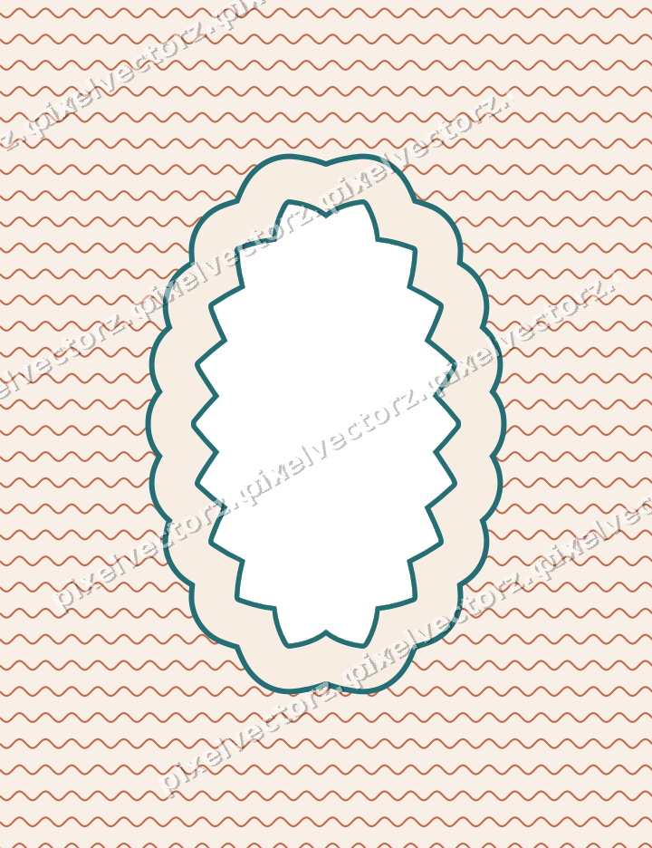 Decorative patterned mat frame in dark teal and orange with wavy lines
