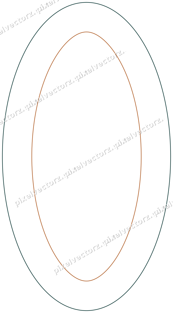 Decorative line art frame in orange and teal with oval