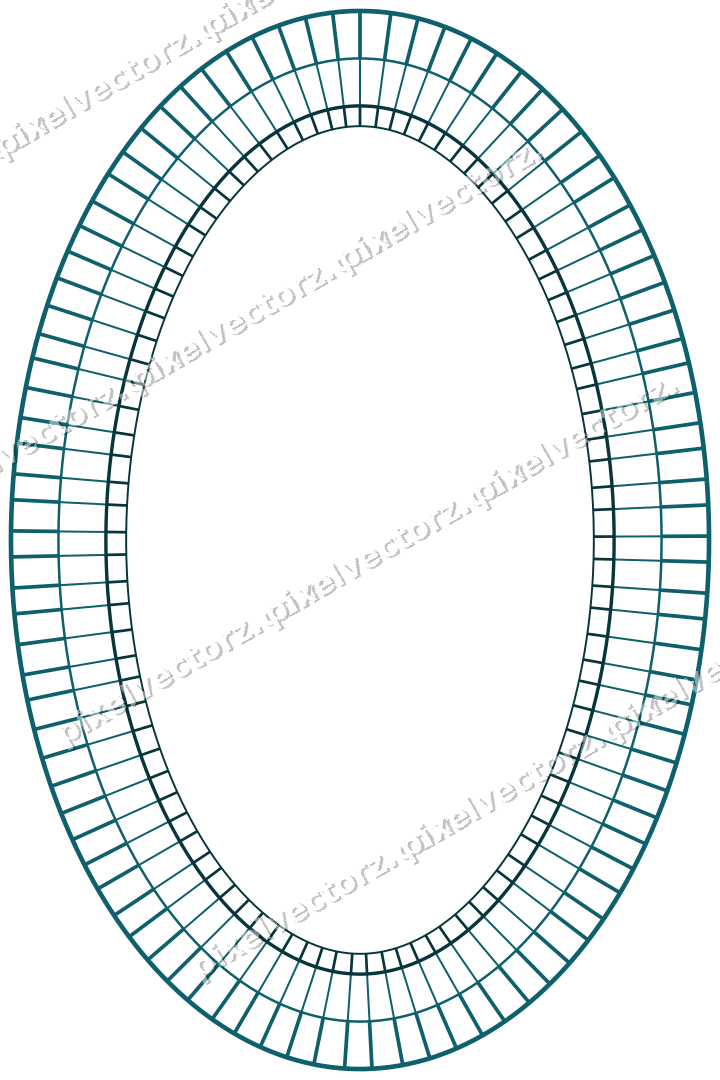 Decorative line art frame in amber and dark teal with oval