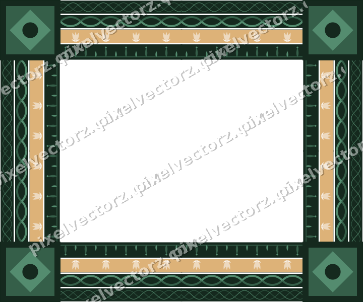 Decorative picture frame border in dark green with bud and stem