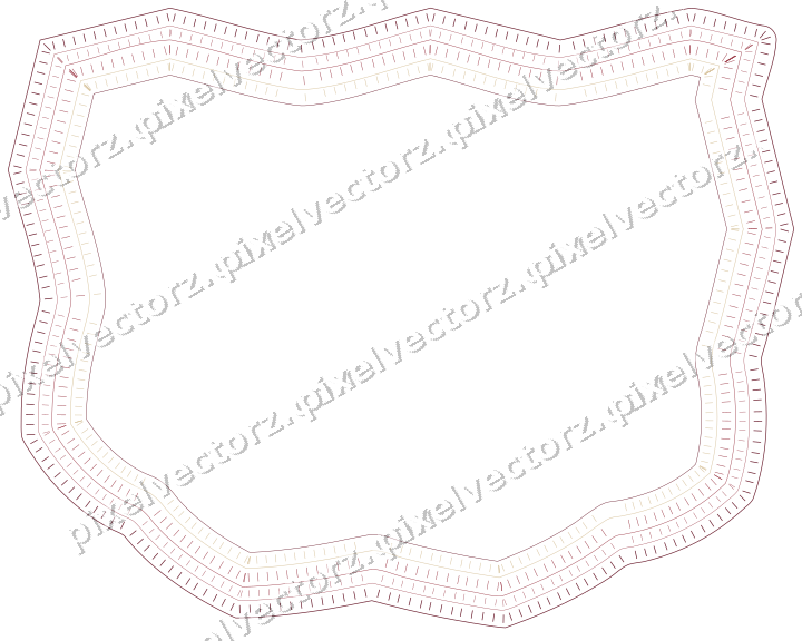 Decorative line art frame in dark pink and red with shield
