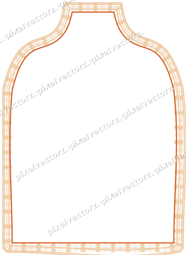 Decorative line art frame in dark blue and orange with label plaque