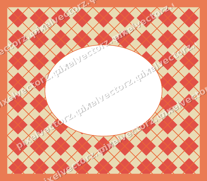 Decorative patterned mat frame in red and orange with argyle diamonds