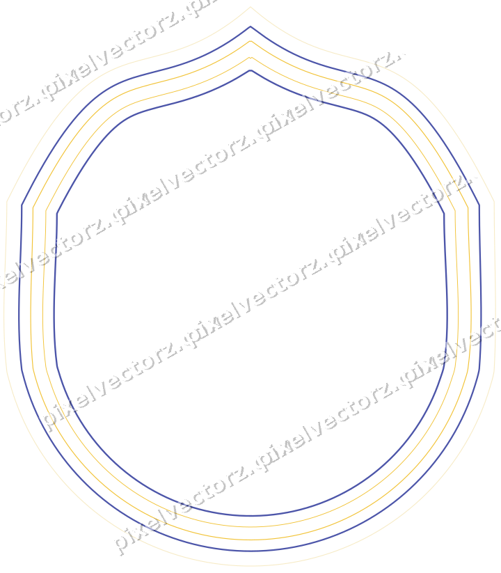 Decorative line art frame in dark blue and amber with label plaque