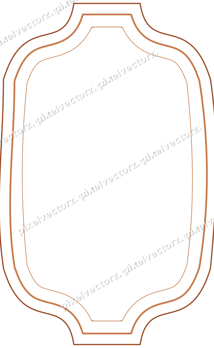 Decorative line art frame in orange and blue with label plaque