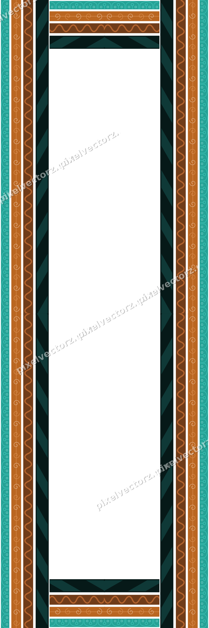 Decorative picture frame border in orange and teal with wave band
