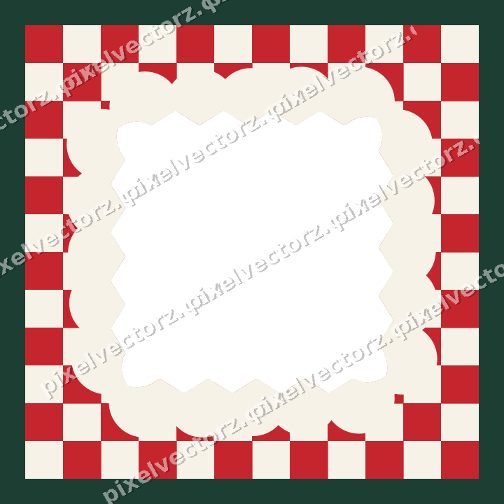Decorative patterned mat frame in dark green and red with checkerboard