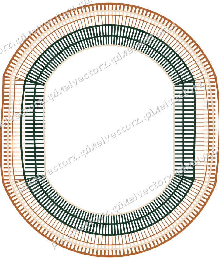 Decorative line art frame in dark green and orange with label plaque