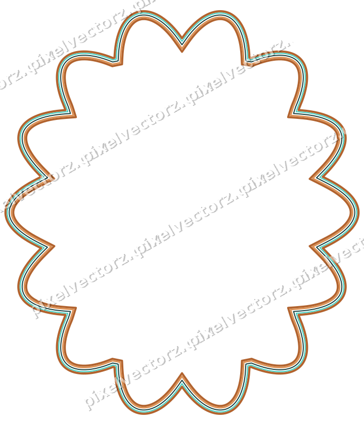 Decorative line art frame in orange and teal with oval