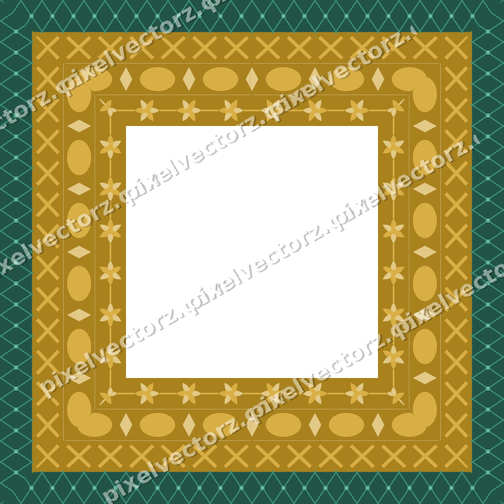 Decorative picture frame border in amber and green with lattice band