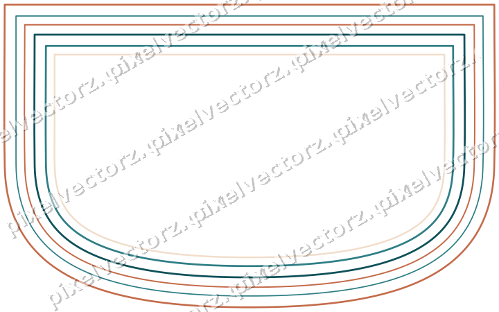 Decorative line art frame in dark teal and orange with shield