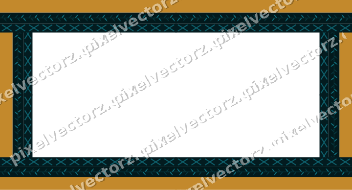 Decorative picture frame border in amber and dark teal with cross band