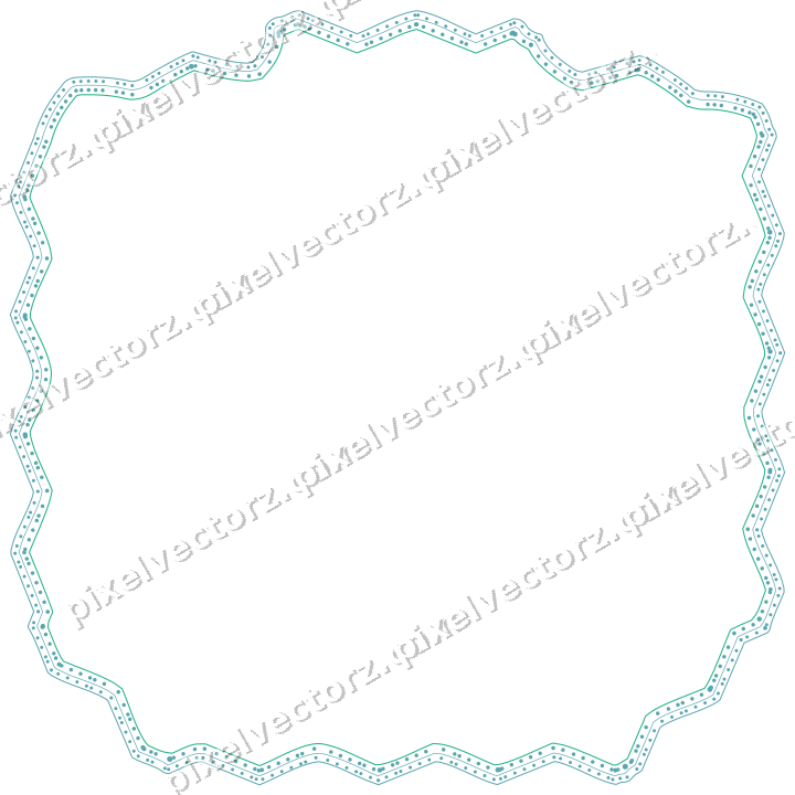 Decorative line art frame in green and teal with label plaque