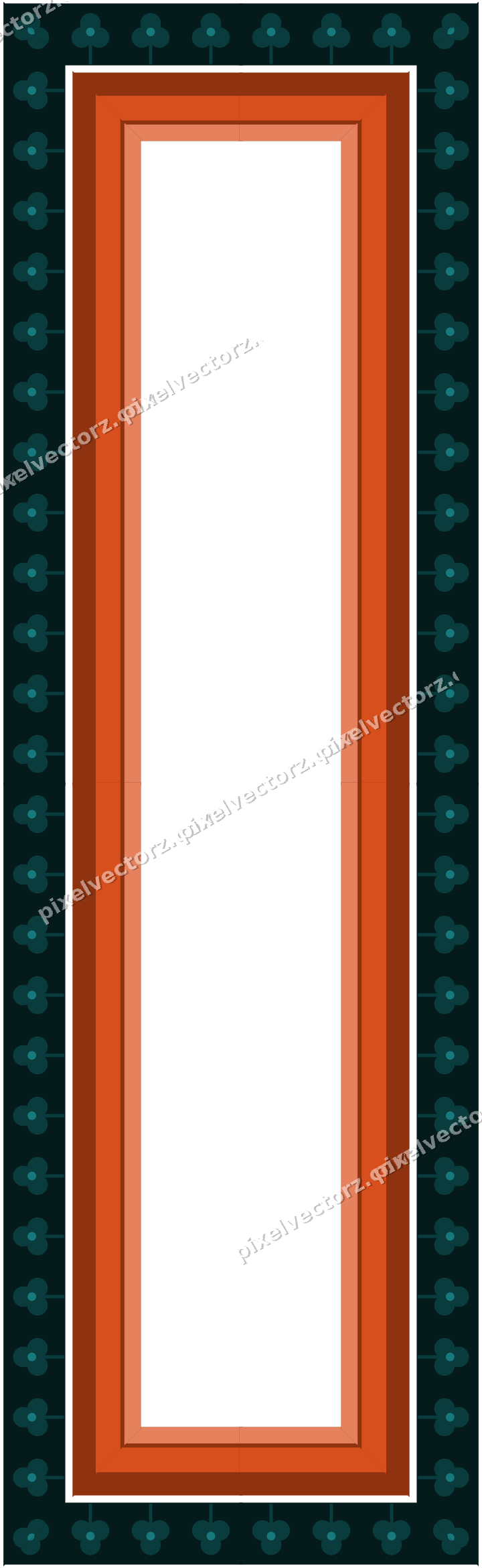 Decorative picture frame border in orange and teal with trefoil band