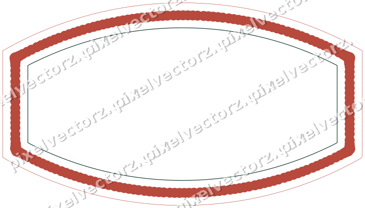 Decorative line art frame in dark red and dark green with label plaque