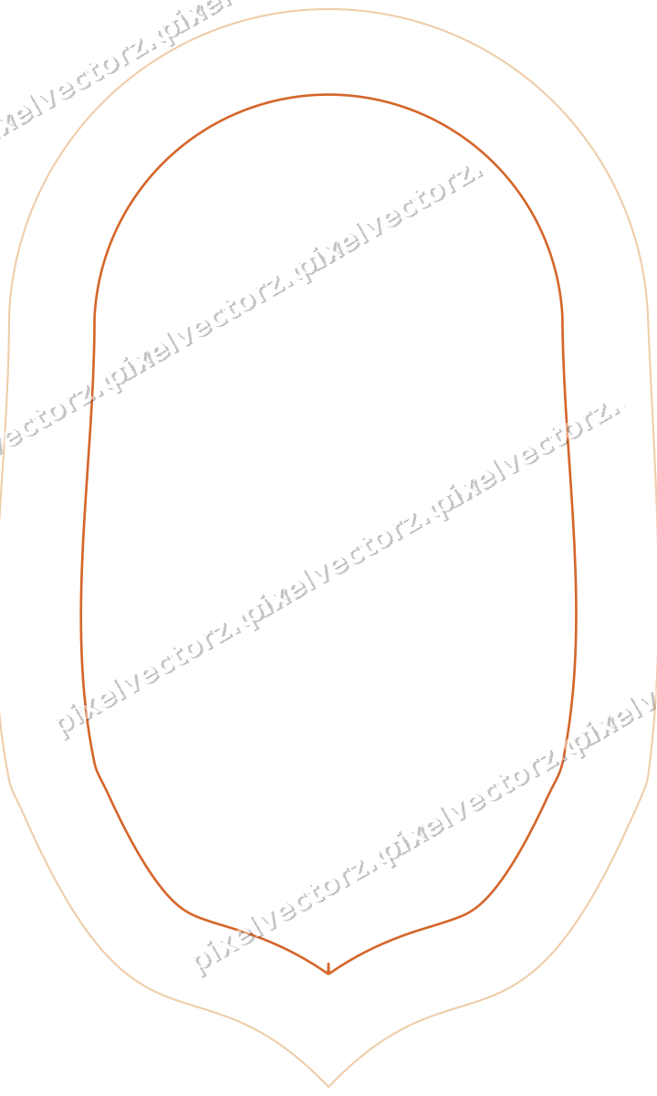 Decorative line art frame in dark blue and orange with label plaque