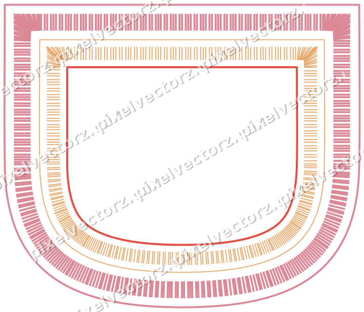 Decorative line art frame in red and orange with shield