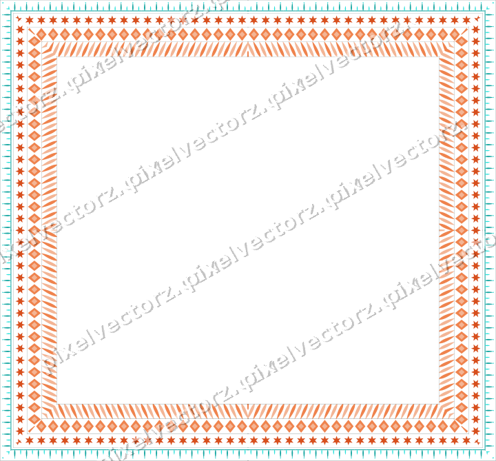 Decorative picture frame border in orange and teal with rope moulding