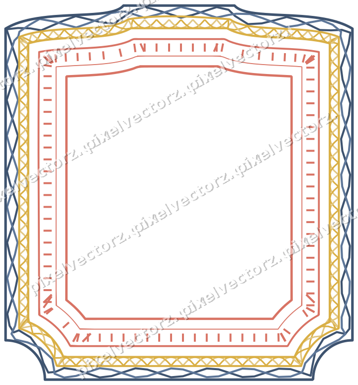 Decorative line art frame in amber and green with label plaque