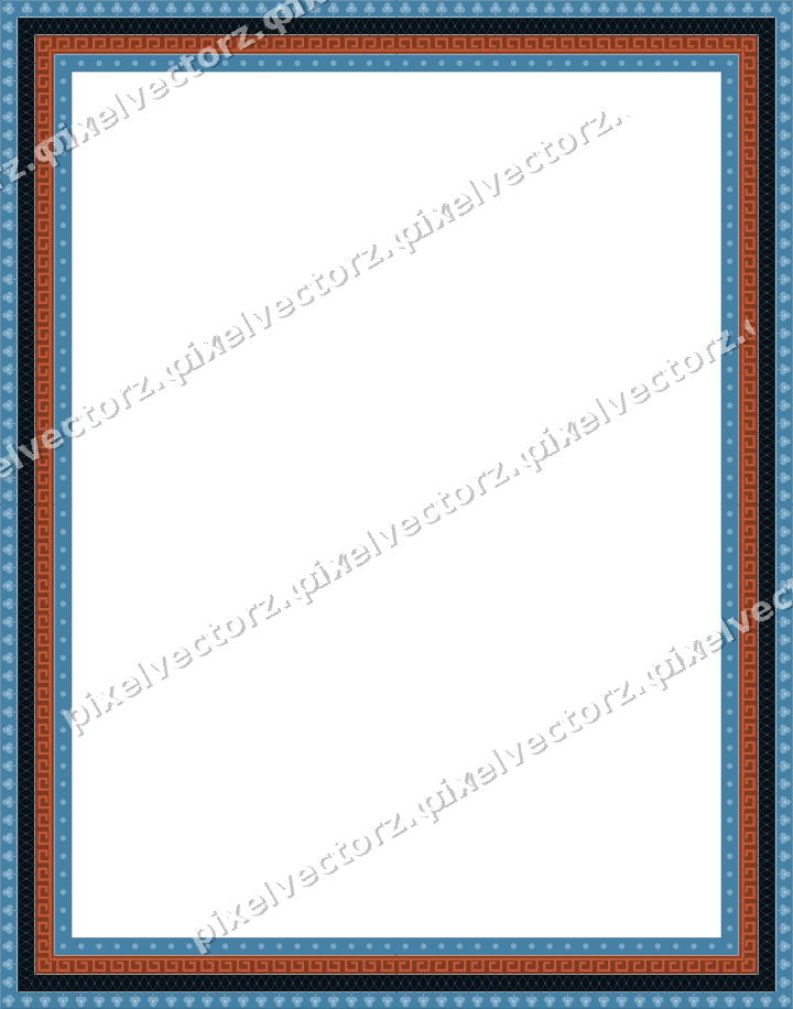 Decorative picture frame border in orange and cyan with trefoil band