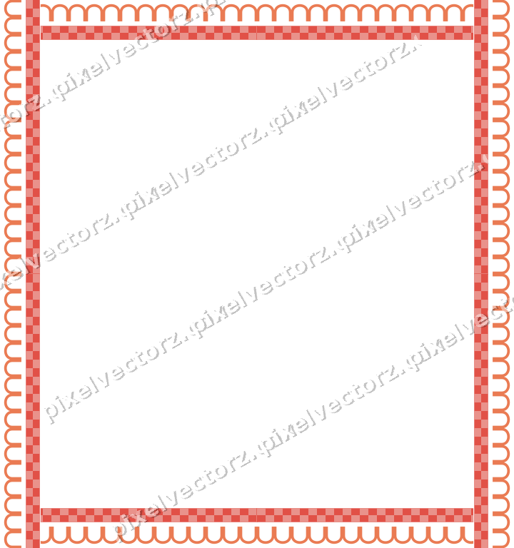 Decorative picture frame border in red and orange with arcade frieze