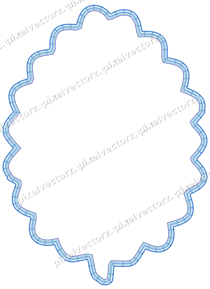 Decorative line art frame in blue and cyan with label plaque