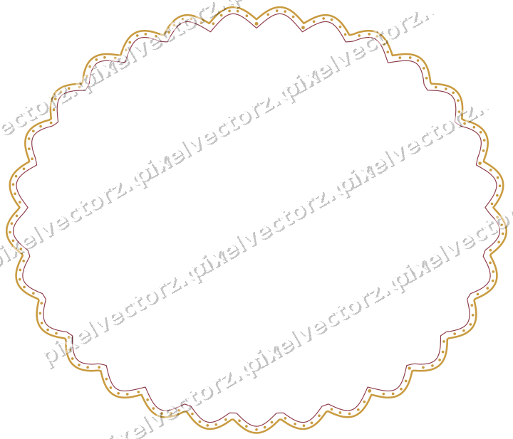 Decorative line art frame in dark pink and amber with oval