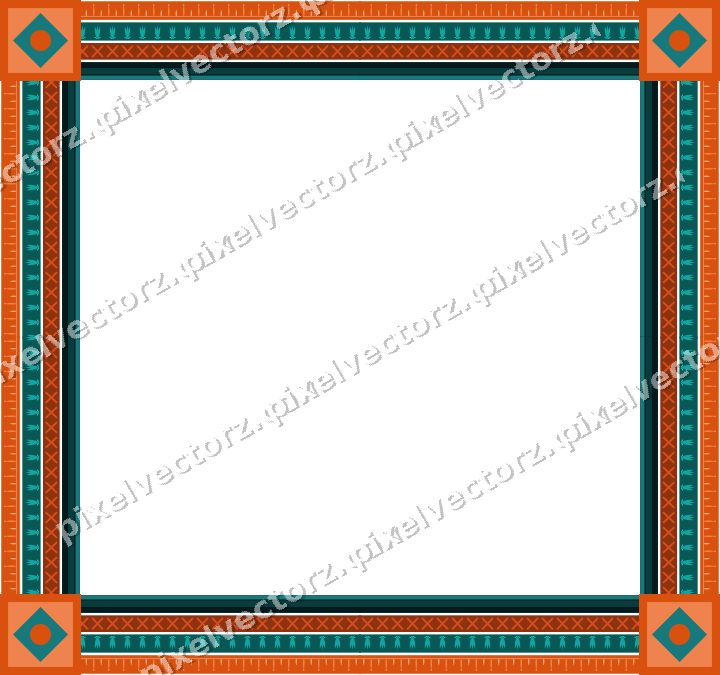 Decorative picture frame border in orange and teal with bud and stem