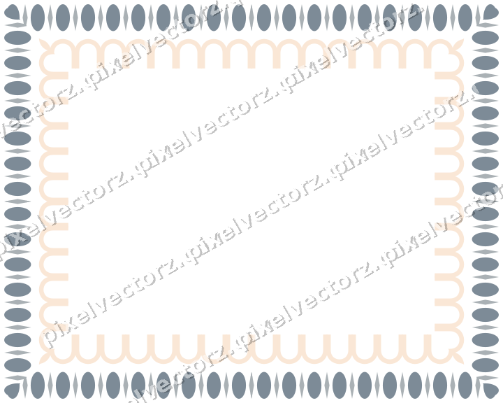 Decorative picture frame border in blue and orange with arcade frieze