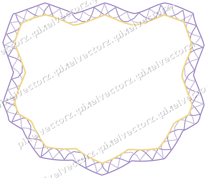 Decorative line art frame in amber and purple with label plaque