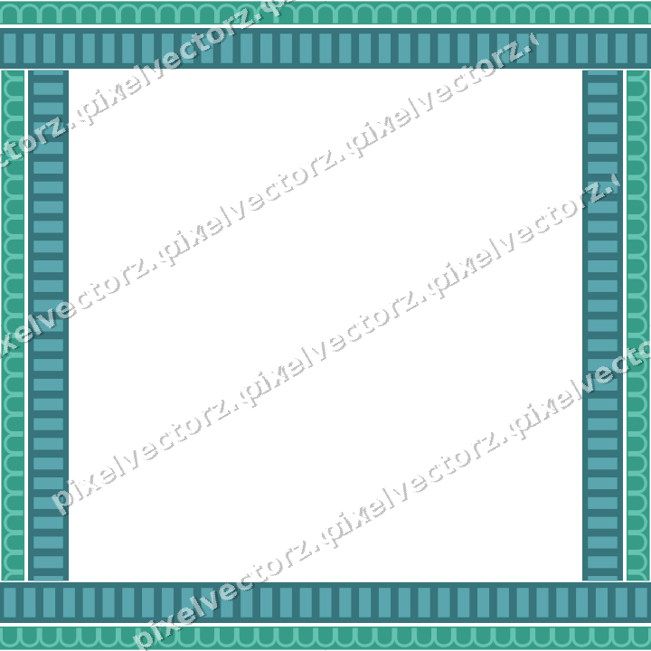 Decorative picture frame border in green and teal with arcade frieze