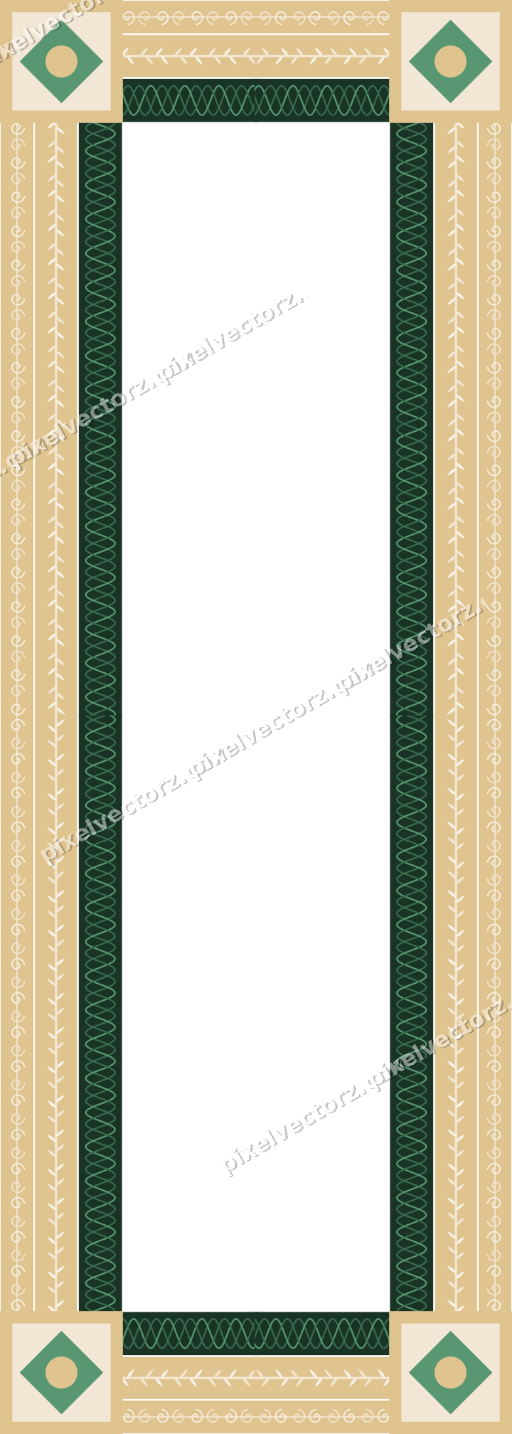 Decorative picture frame border in dark green with spiral scroll