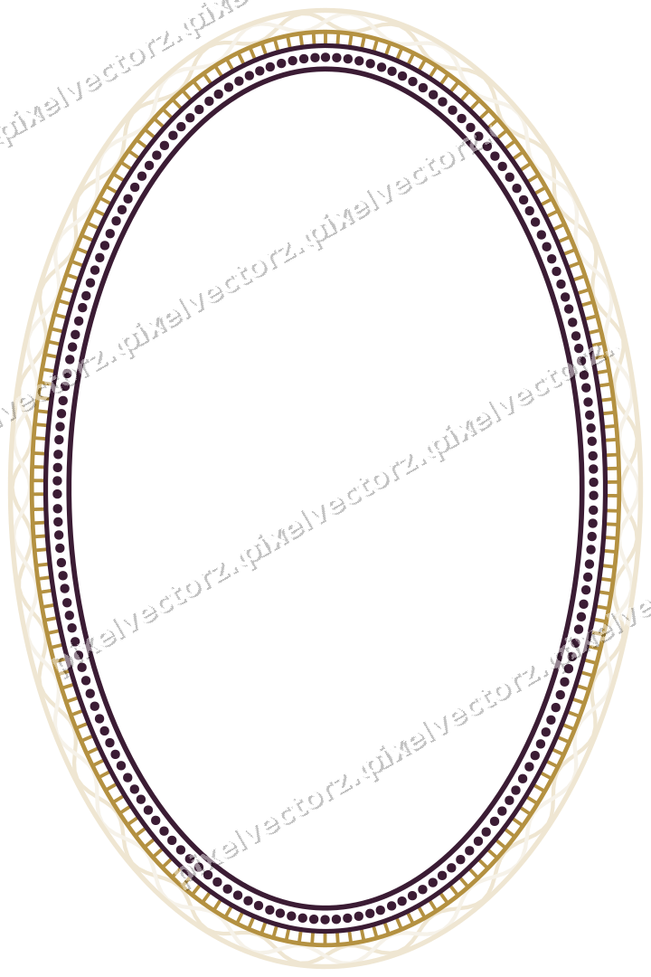 Decorative line art frame in dark magenta and amber with oval