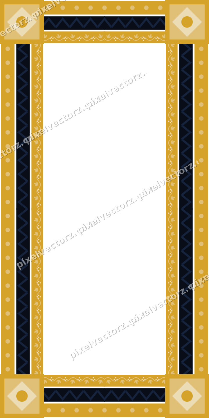 Decorative picture frame border in dark blue and amber with zigzag