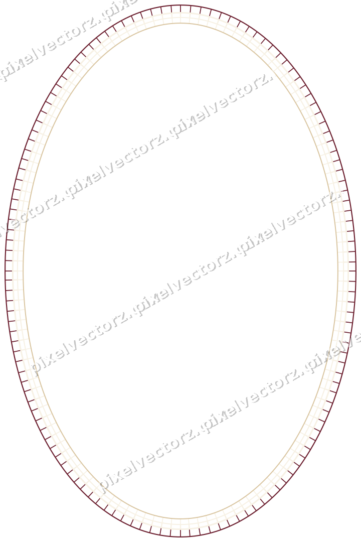 Decorative line art frame in dark pink and red with oval and hatching
