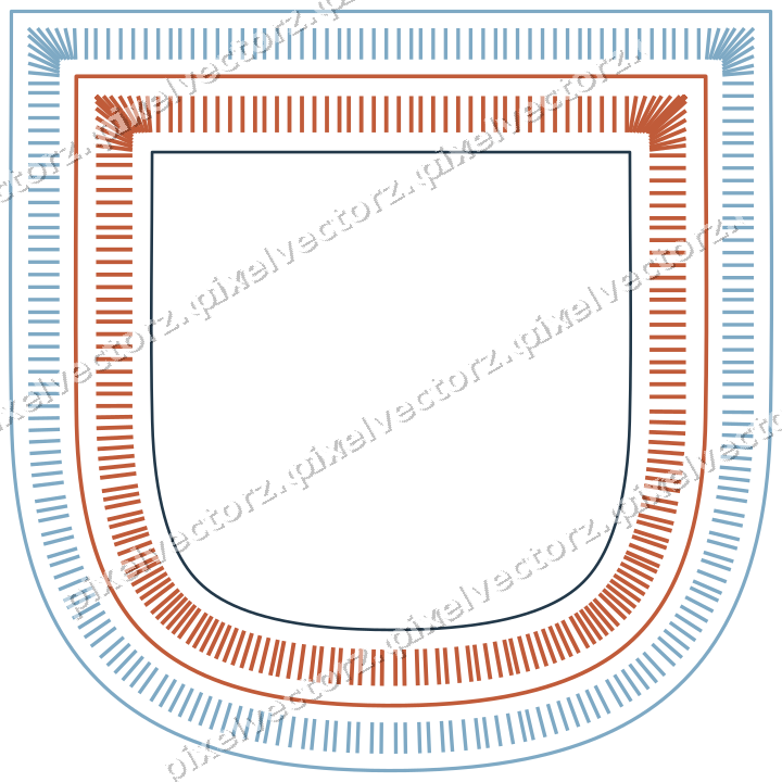 Dekorativer Zierrahmen in Orange und Türkis mit Wappen und Strichelung