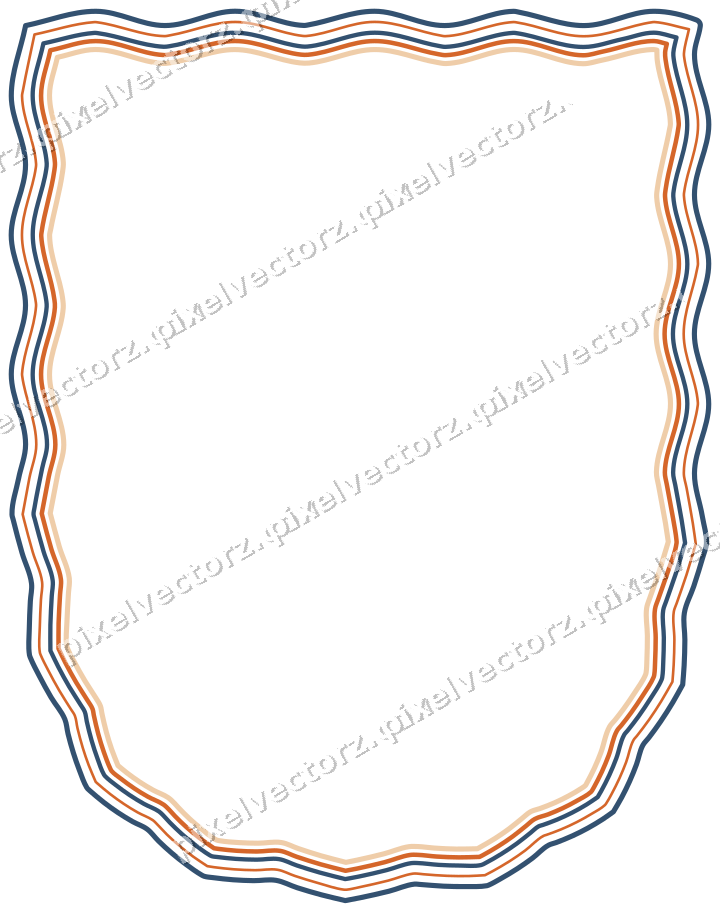 Decorative line art frame in dark blue and orange with shield
