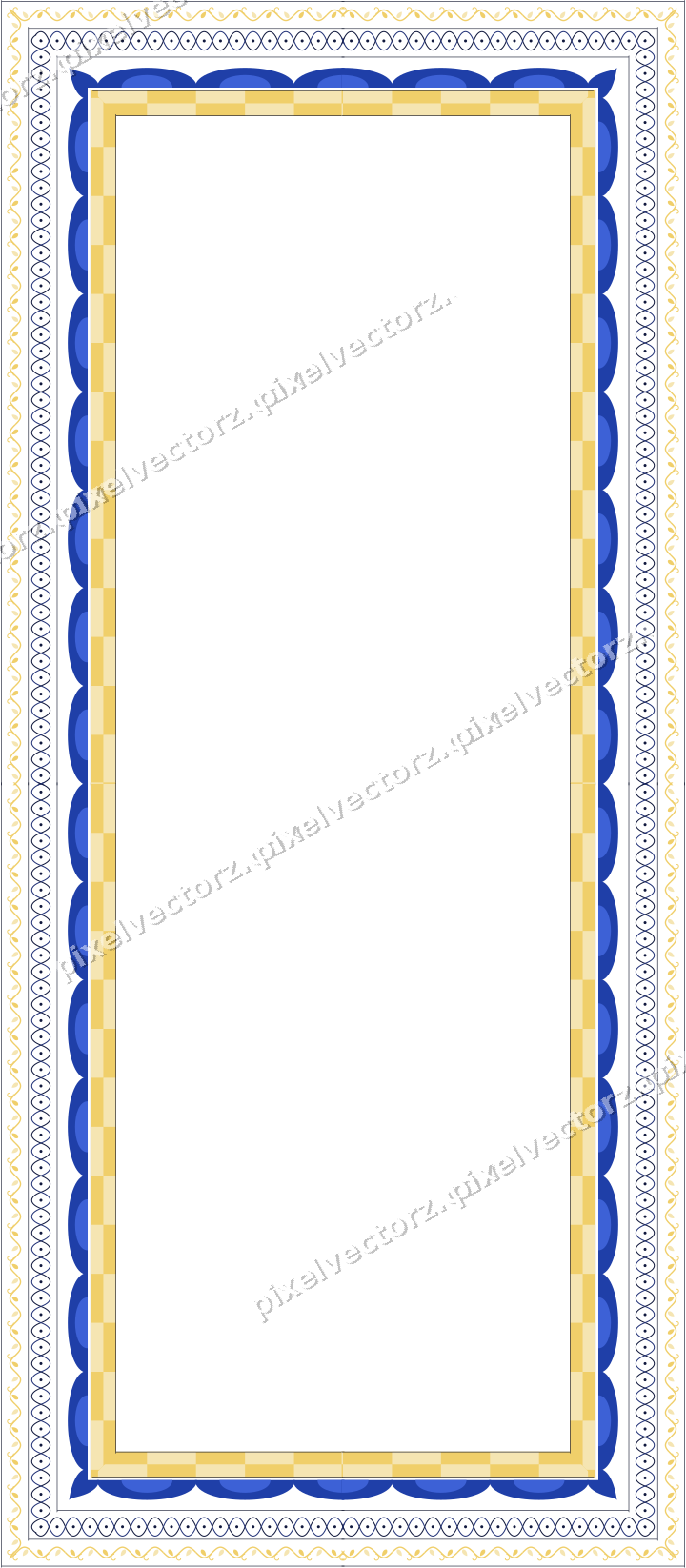 Decorative picture frame border in amber and blue with ivy scroll