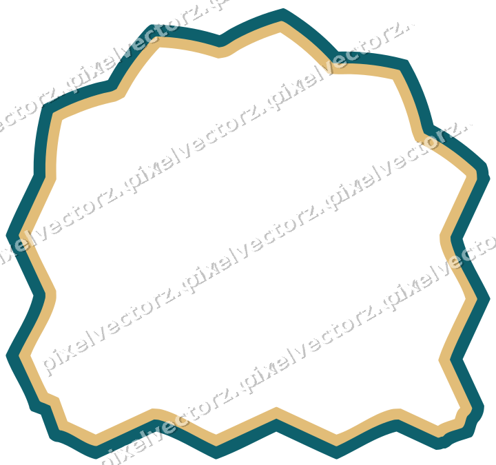 Decorative line art frame in amber and dark teal with label plaque