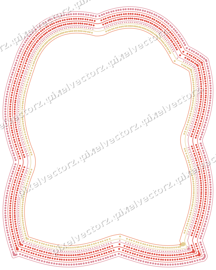 Decorative line art frame in red and orange with label plaque