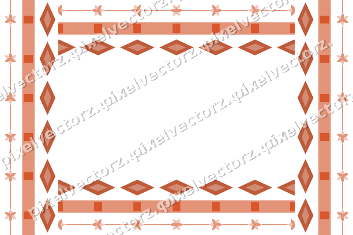 Decorative picture frame border in orange and cyan with rosette band