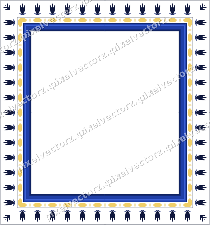 Decorative picture frame border in amber and blue with tulip frieze