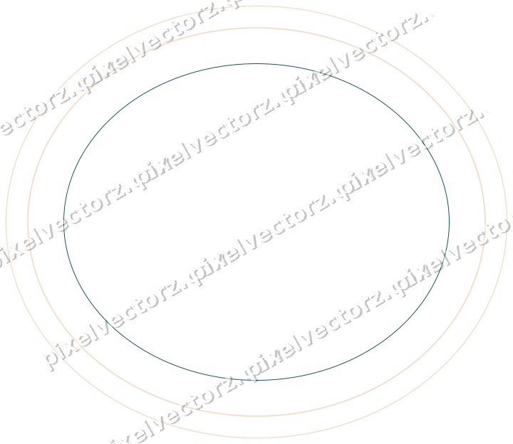Decorative line art frame in dark teal and orange with oval