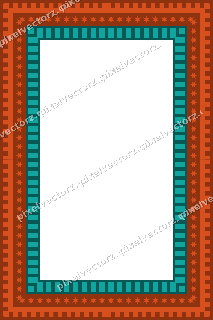 Decorative picture frame border in orange and teal with step band