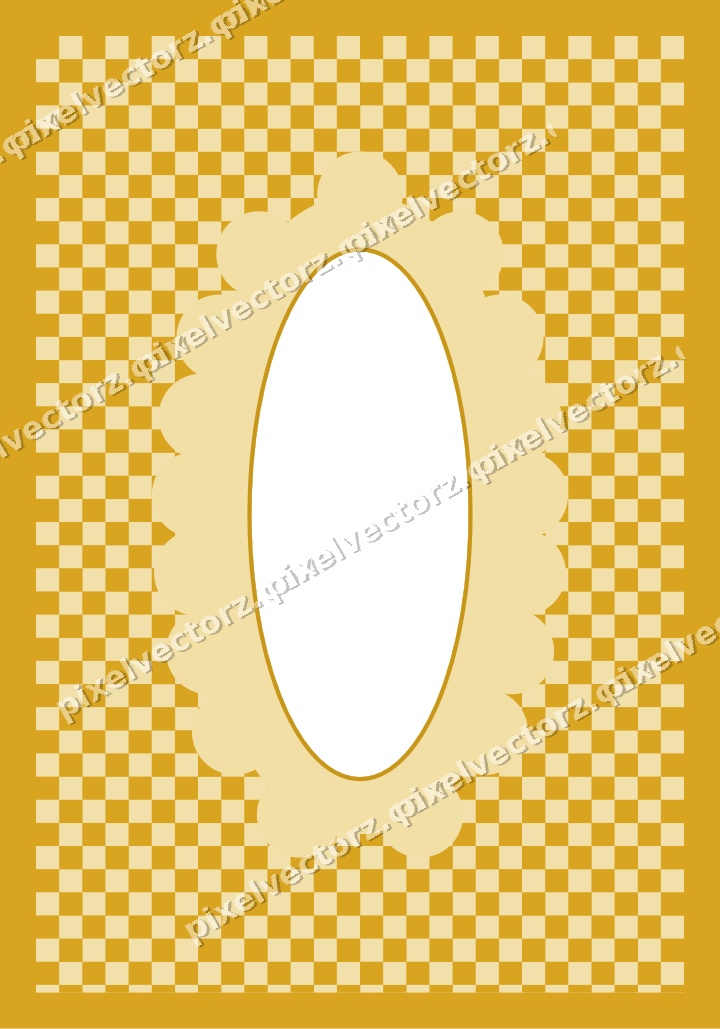 Decorative patterned mat frame in amber and purple with checkerboard