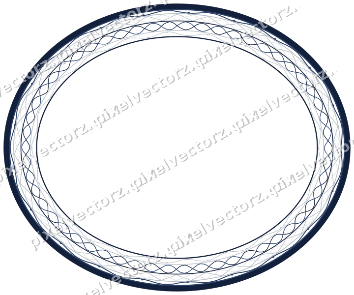 Decorative line art frame in dark blue and white with oval