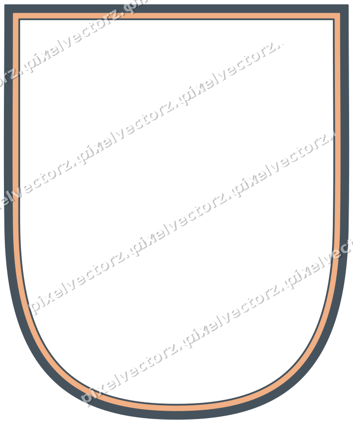Decorative line art frame in blue and orange with shield